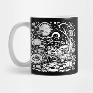 White Night of Trippy Dreamscape Pumpkin Forest, Halloween Mug